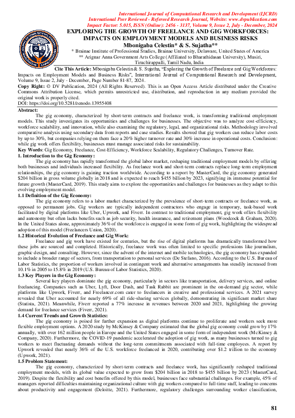(PDF) EXPLORING THE GROWTH OF FREELANCE AND GIG WORKFORCES: IMPACTS ON ...