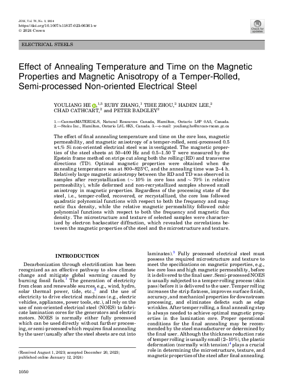 (PDF) Effect of Annealing Temperature and Time on the Magnetic ...