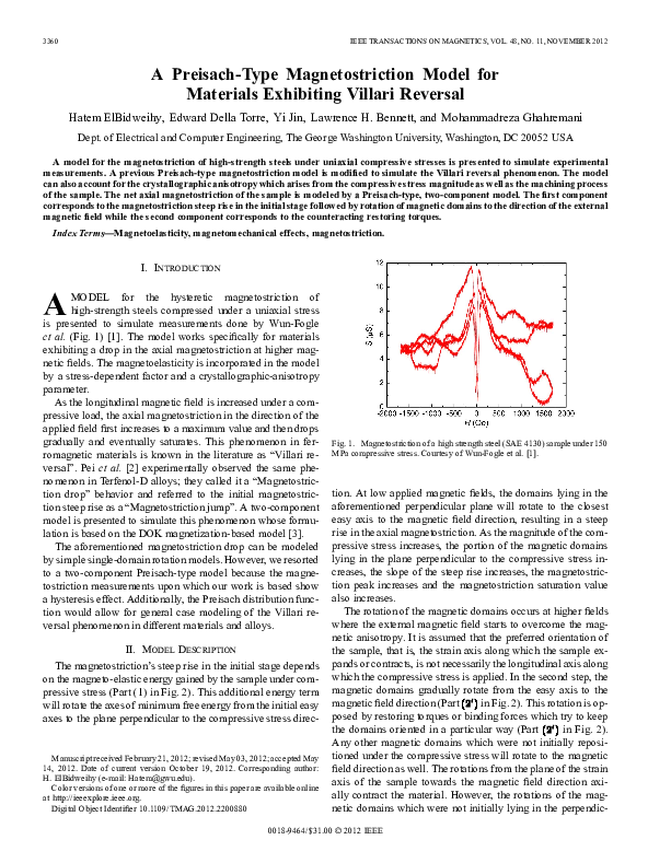 (PDF) A Preisach-Type Magnetostriction Model for Materials Exhibiting ...