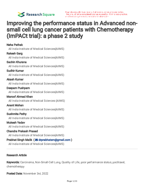 (PDF) Improving the performance status in Advanced non-small cell lung ...