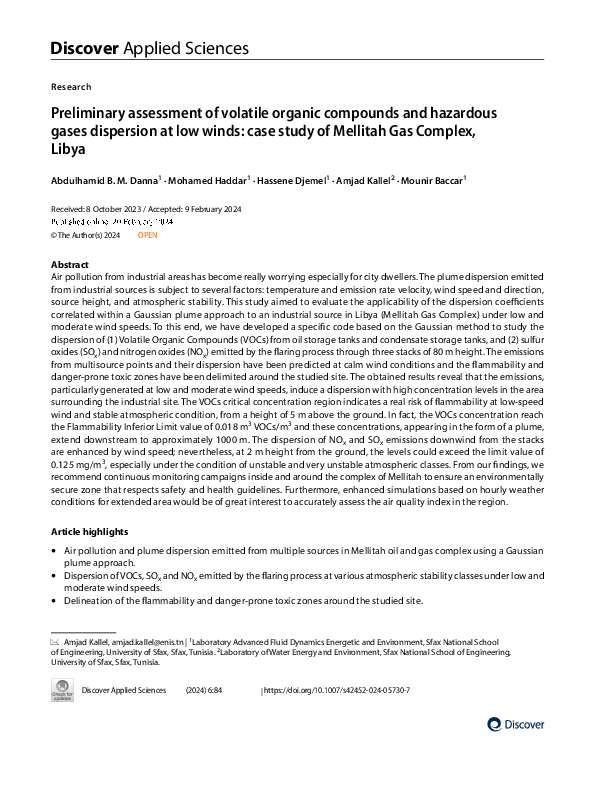 (PDF) Preliminary assessment of volatile organic compounds and ...