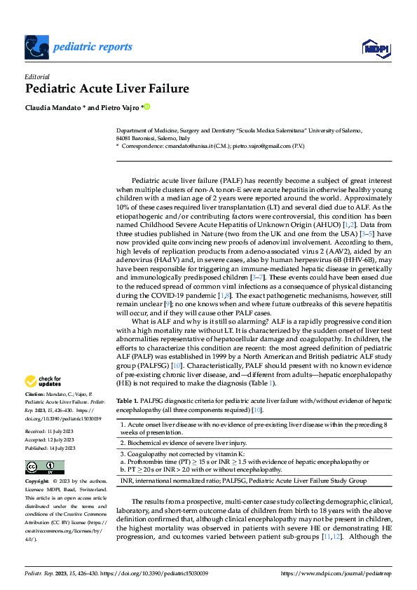 (PDF) Pediatric Acute Liver Failure