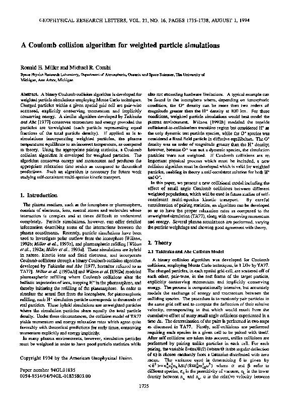 (PDF) A Coulomb collision algorithm for weighted particle simulations