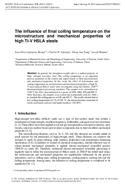 (PDF) The influence of final coiling temperature on the microstructure ...