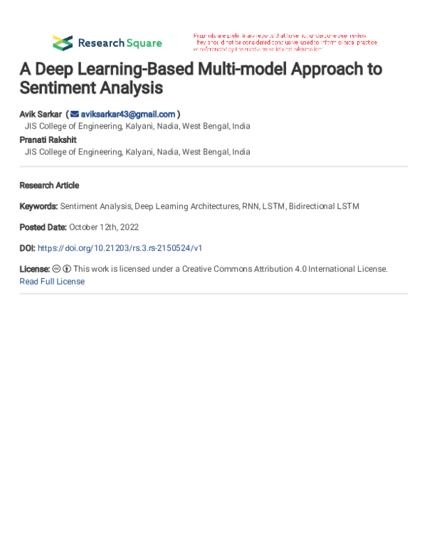 (PDF) A Deep Learning-Based Multi-model Approach to Sentiment Analysis