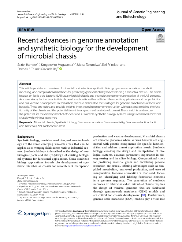(PDF) Recent advances in genome annotation and synthetic biology for ...