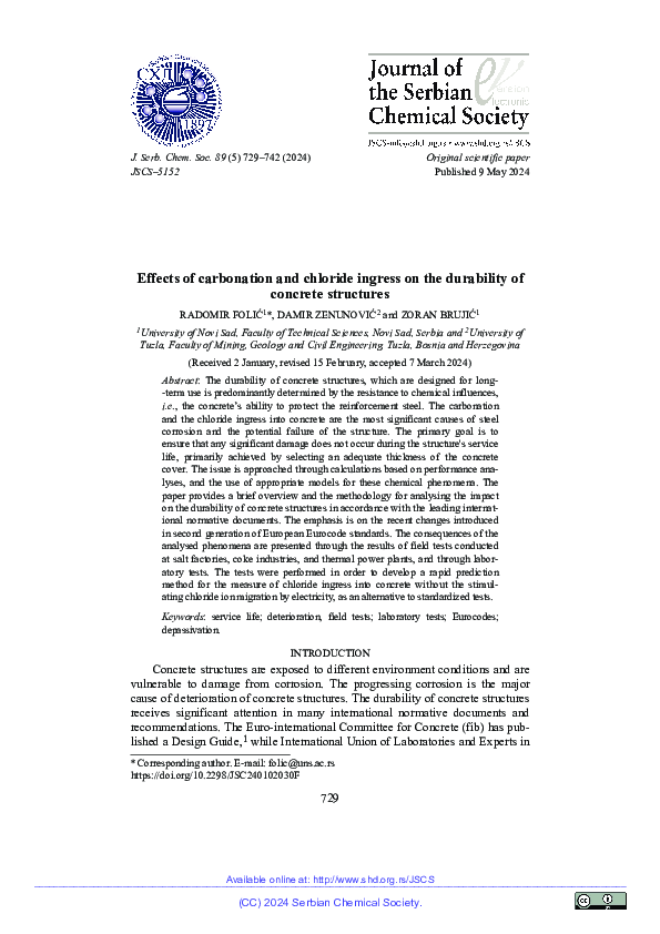 (PDF) Effects of carbonation and chloride ingress on the durability of ...