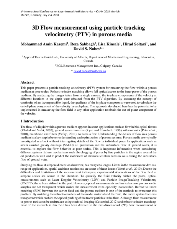 (PDF) 3 D Flow measurement using particle tracking velocimetry ( PTV ...