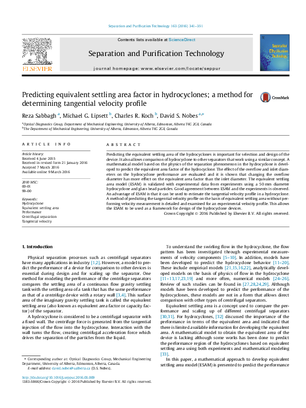 (PDF) Predicting equivalent settling area factor in hydrocyclones; a ...