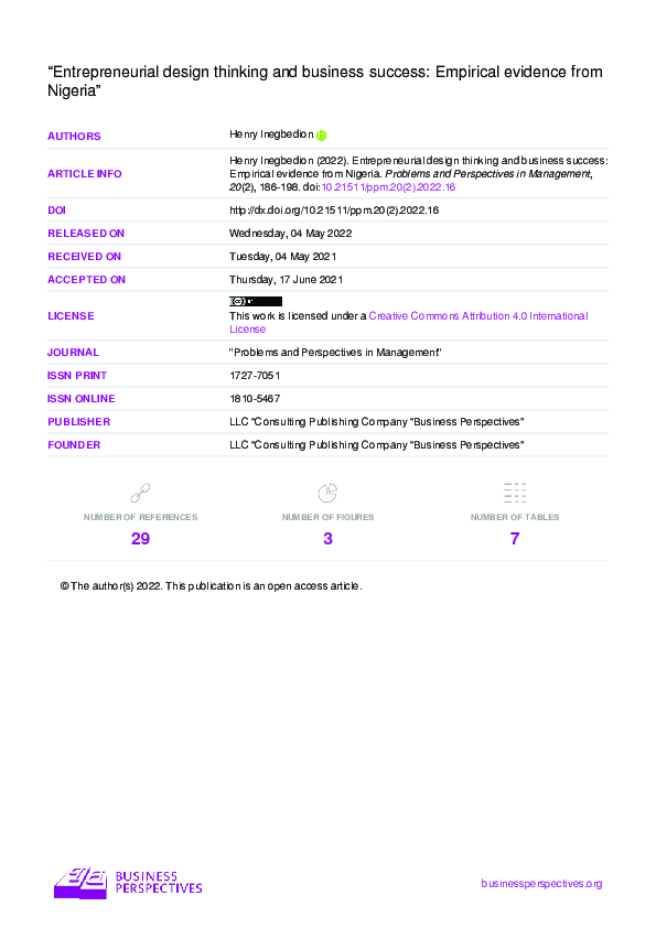 (PDF) Entrepreneurial design thinking and business success: Empirical ...