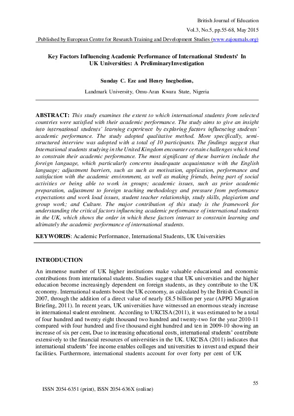(PDF) Key Factors Influencing Academic Performance of International ...