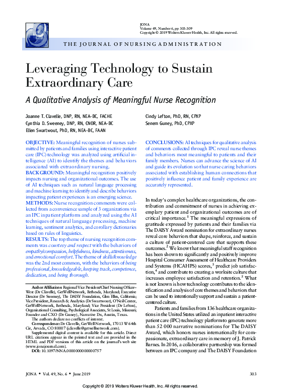 (PDF) Leveraging Technology to Sustain Extraordinary Care