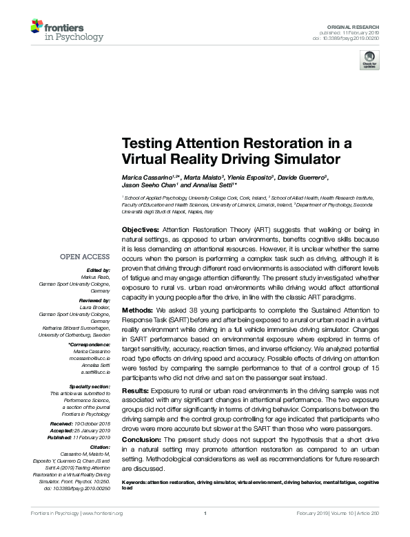 (PDF) Testing Attention Restoration in a Virtual Reality Driving Simulator