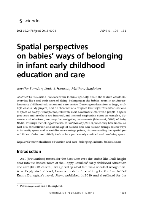 (PDF) Spatial perspectives on babies’ ways of belonging in infant early ...