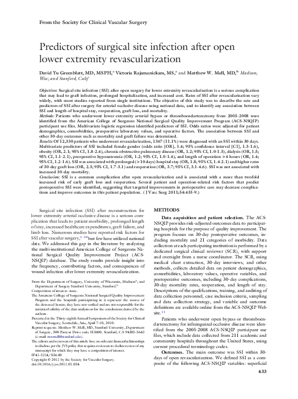 (PDF) Predictors of surgical site infection after open lower extremity ...