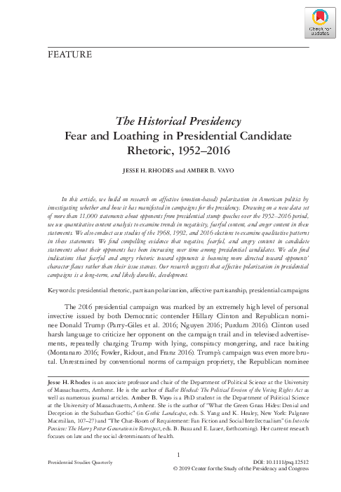 (PDF) The Historical Presidency: Fear and Loathing in Presidential ...