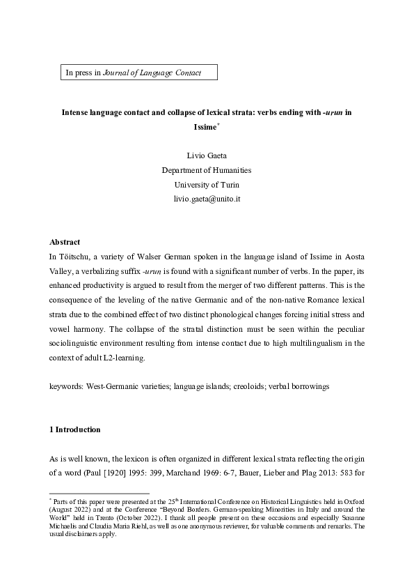 (PDF) Intense language contact and collapse of lexical strata: verbs ...