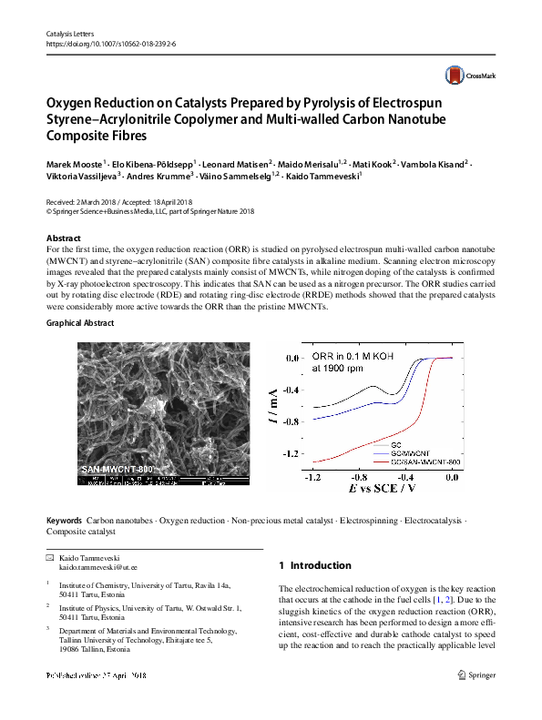 (PDF) Oxygen Reduction on Catalysts Prepared by Pyrolysis of ...