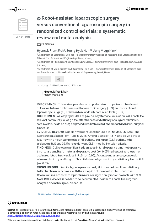 (PDF) Robot-assisted laparoscopic surgery versus conventional ...