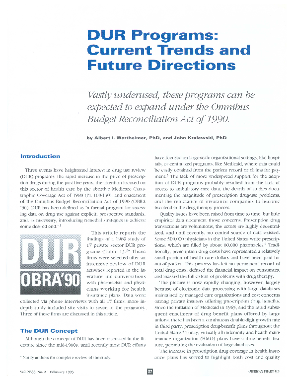 (PDF) DUR Programs: Current Trends and Future Directions