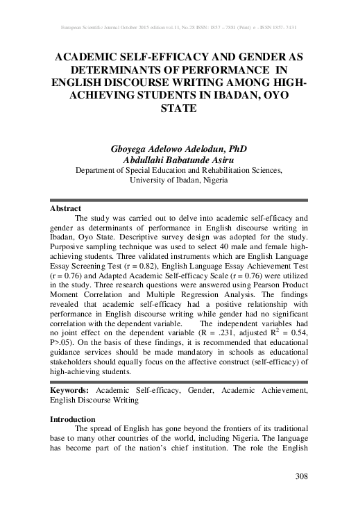 (PDF) Academic Self-Efficacy and Gender as Determinants of Performance ...