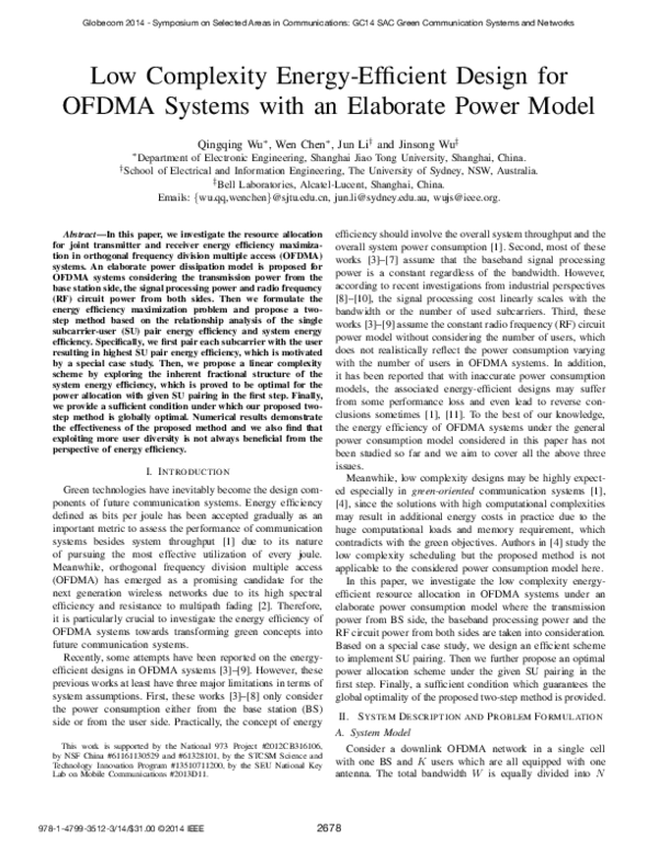 (PDF) Low complexity energy-efficient design for OFDMA systems with an ...
