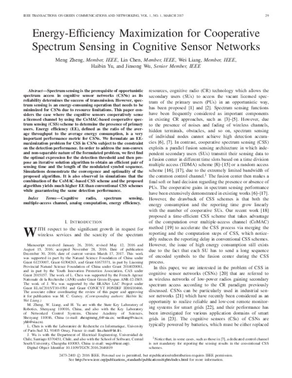 (PDF) Energy-Efficiency Maximization for Cooperative Spectrum Sensing ...