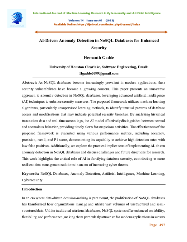 (PDF) AI-Driven Anomaly Detection in NoSQL Databases for Enhanced Security