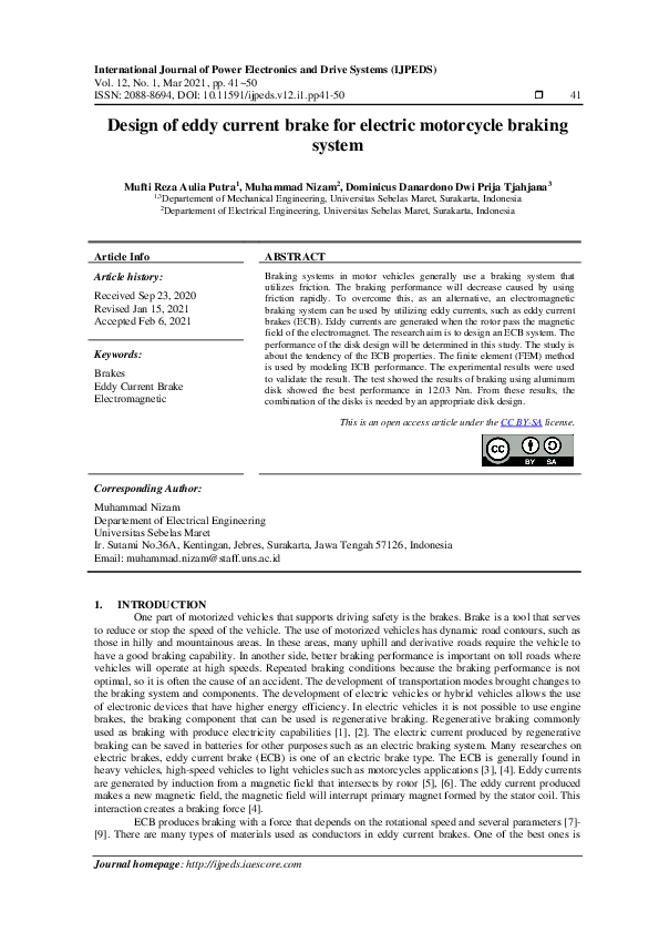 (PDF) Design of eddy current brake for electric motorcycle braking