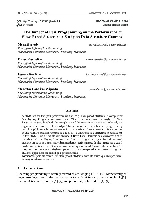 (PDF) The Impact of Pair Programming on the Performance of Slow-Paced ...