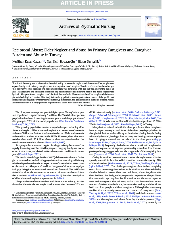(PDF) Reciprocal Abuse: Elder Neglect and Abuse by Primary Caregivers ...