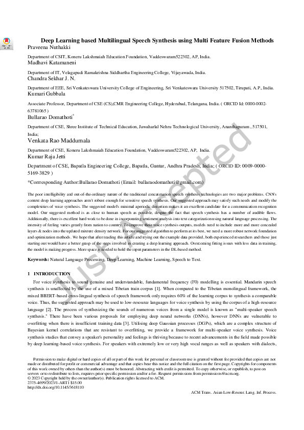 (PDF) Deep Learning based Multilingual Speech Synthesis using Multi ...