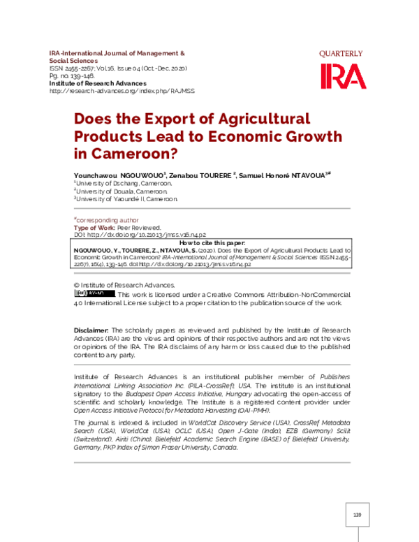 (PDF) Does the Export of Agricultural Products Lead to Economic Growth