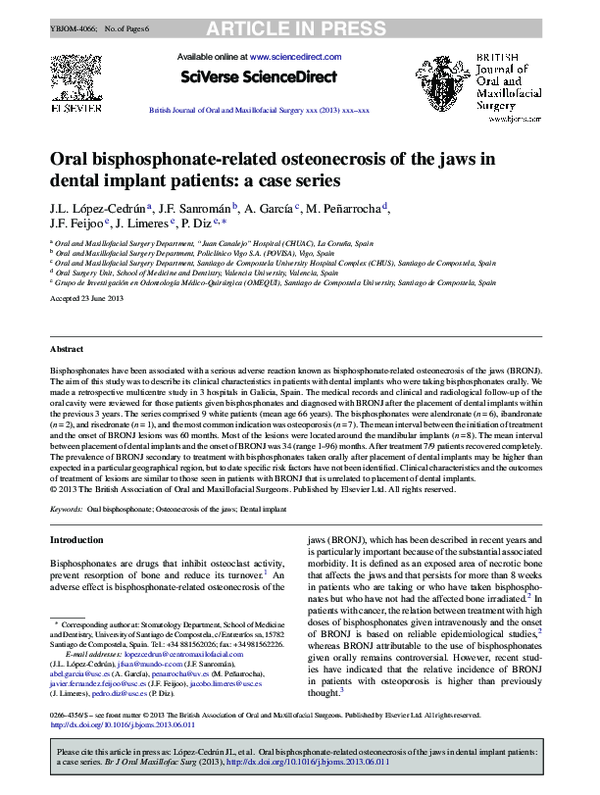 (PDF) Oral bisphosphonate-related osteonecrosis of the jaws in dental ...