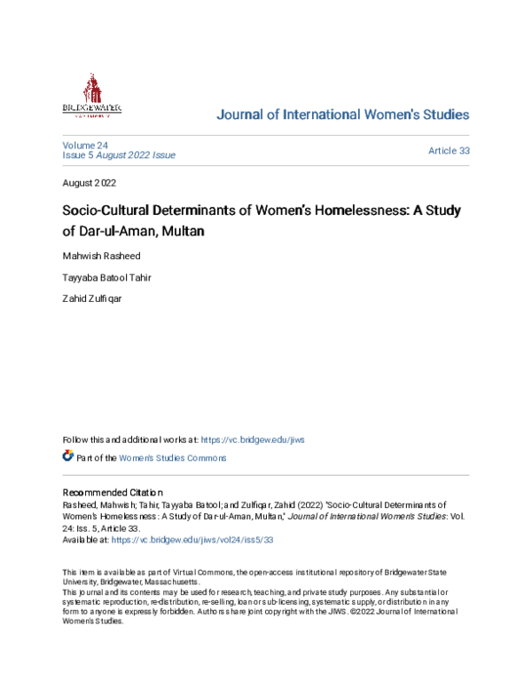(PDF) Socio-Cultural Determinants of Women's Homelessness: A Study ...