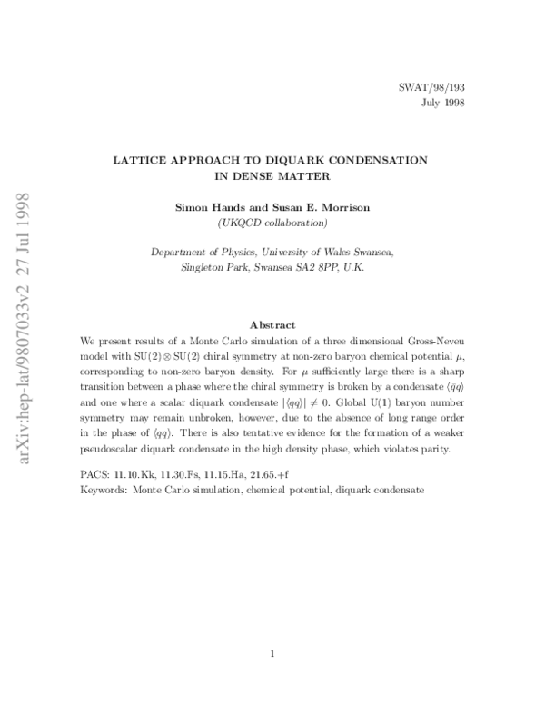 (PDF) Lattice approach to diquark condensation in dense matter