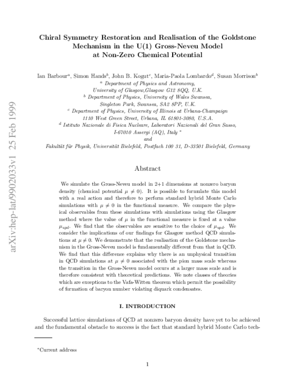 (PDF) Chiral symmetry restoration and realisation of the Goldstone ...