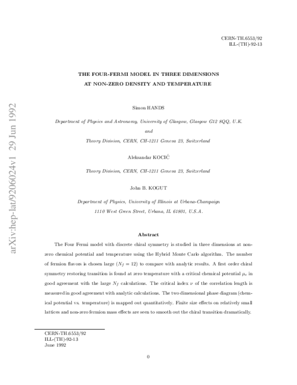 (PDF) The four-Fermi model in three dimensions at non-zero density and ...
