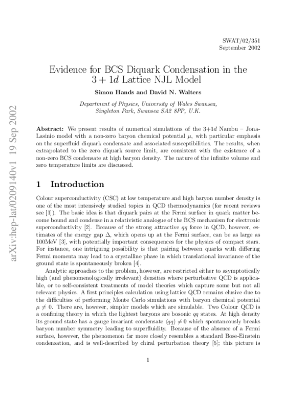 (PDF) Evidence for BCS diquark condensation in the 3+1d lattice NJL ...