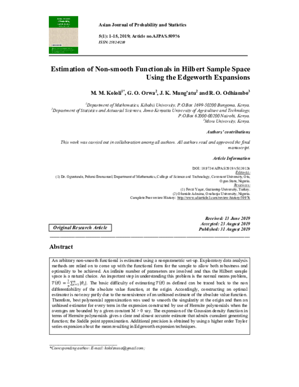 (PDF) Estimation of Non-smooth Functionals in Hilbert Sample Space ...