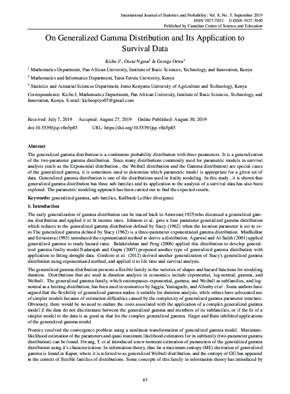 (PDF) On Generalized Gamma Distribution and Its Application to Survival ...