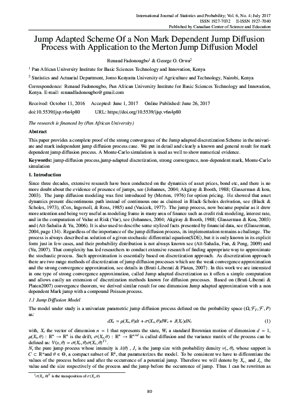 (PDF) Jump Adapted Scheme Of a Non Mark Dependent Jump Diffusion ...