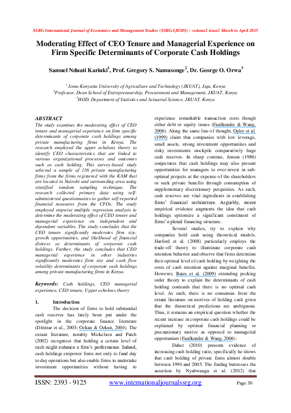 (PDF) Moderating Effect of CEO Tenure and Managerial Experience on Firm ...
