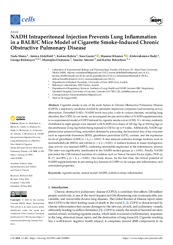 (PDF) NADH Intraperitoneal Injection Prevents Lung Inflammation in a ...