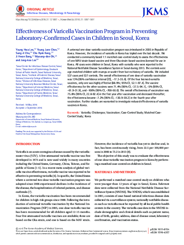 (PDF) Effectiveness of Varicella Vaccination Program in Preventing ...