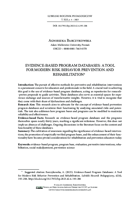 (PDF) Evidence Based Program Databases: a Tool for Modern Prevention ...