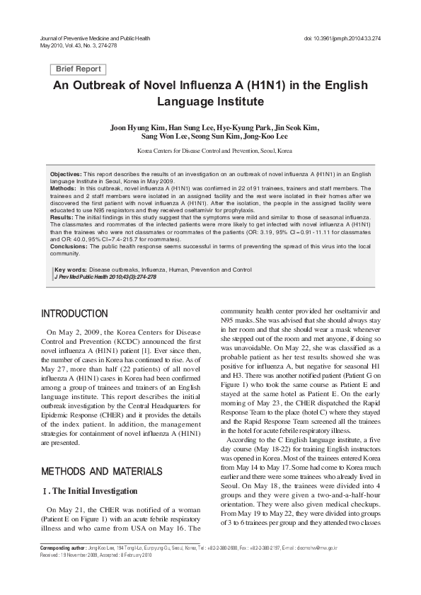 (PDF) An outbreak of novel influenza A (H1N1) in the English Language ...