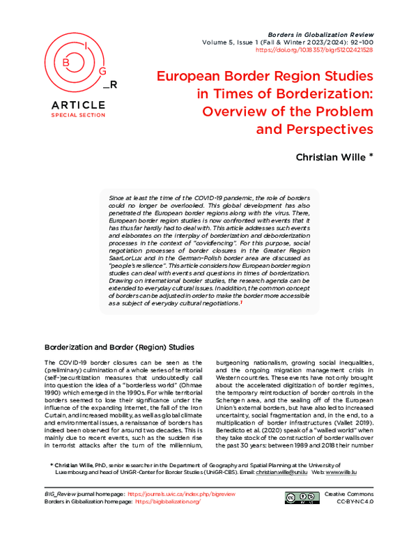 (PDF) European Border Region Studies in Times of Borderization ...