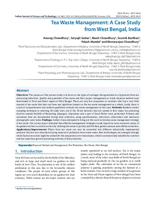 (PDF) Tea Waste Management: A Case Study from West Bengal, India