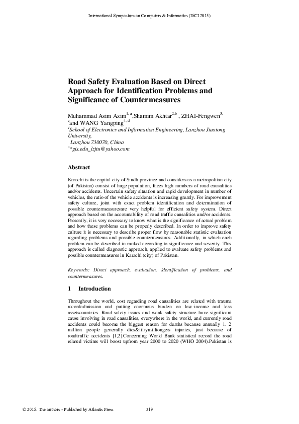 (PDF) Road Safety Evaluation Based on Direct Approach for ...